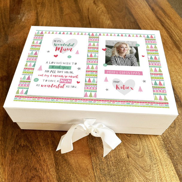 Wonderful Mum Christmas Poem Photo Pink & Green Personalised Hamper Gift Box
