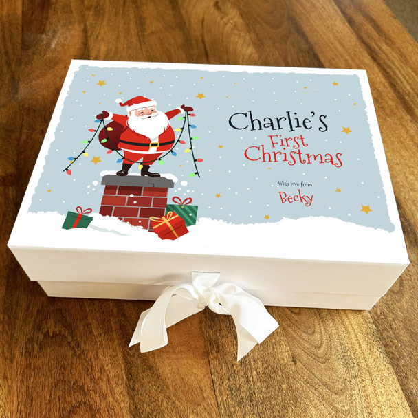 Babies 1st Christmas Santa On The Roof Festive Personalised Xmas Hamper Gift Box