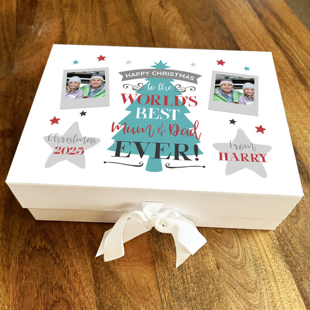 Best Mum & Dad Happy Christmas Tree Photo Personalised Xmas Hamper Gift Box