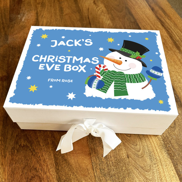 Blue Snowman Stars Christmas Eve Box Personalised Xmas Hamper Gift Box