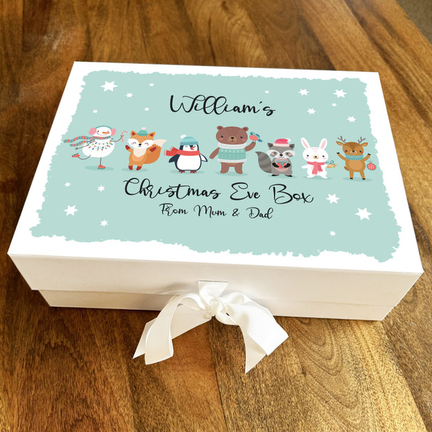 Christmas Eve Box Animals Festive Teal Stars Personalised Xmas Hamper Gift Box