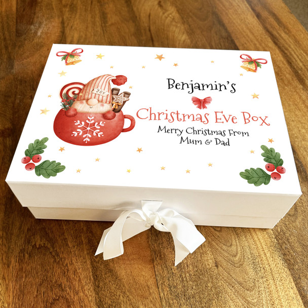 Christmas Eve Box Gnome Mug Festive Border Stars Personalised Hamper Gift Box