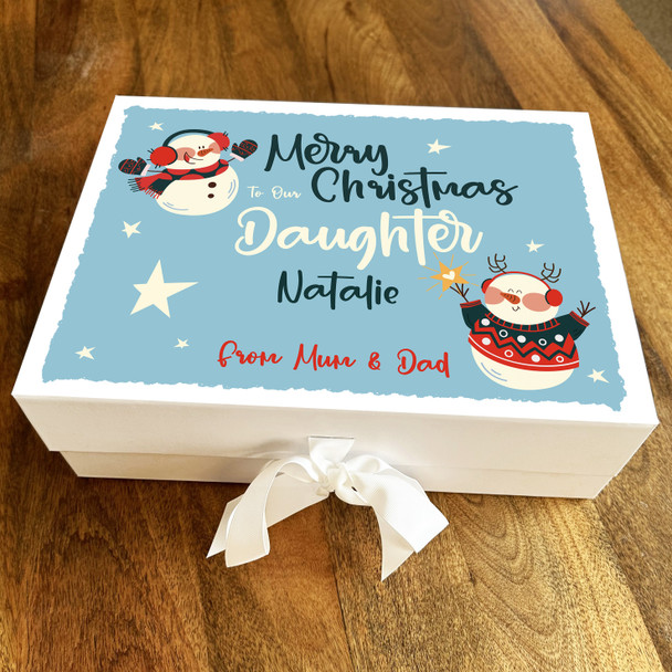 Daughter Merry Christmas Happy Bright Snowmen Personalised Xmas Hamper Gift Box