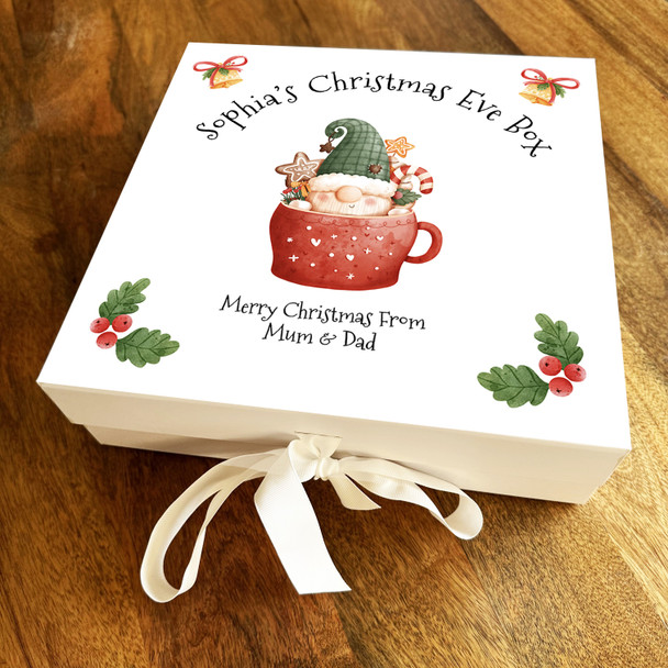 Merry Christmas Eve Box Watercolour Gnome Mug Personalised Square Gift Box