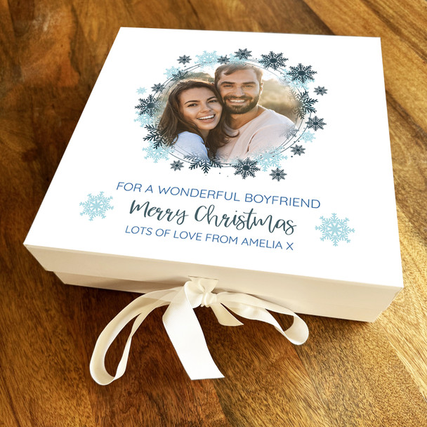 Snowflake Wonderful Boyfriend Photo Winter Blue Christmas Personalised Gift Box