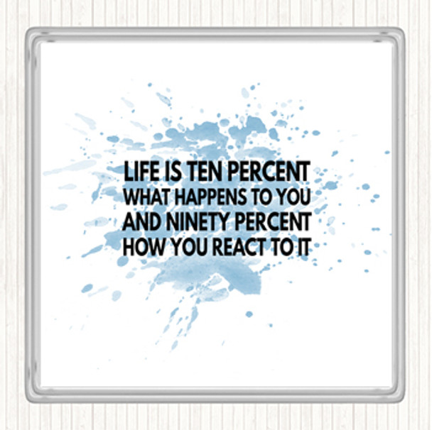 Blue White Life Is Ten Percent What Happens And Ninety Percent How You React Quote Coaster