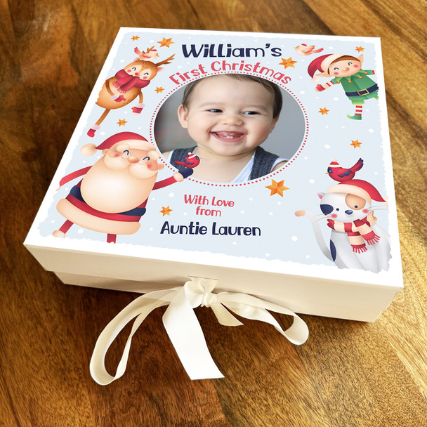 Babies 1st Christmas Santa Claus & Elves Photo Personalised Square Gift Box Babies 1st Christmas Santa Claus & Elves Photo Personalised Square Gift Box