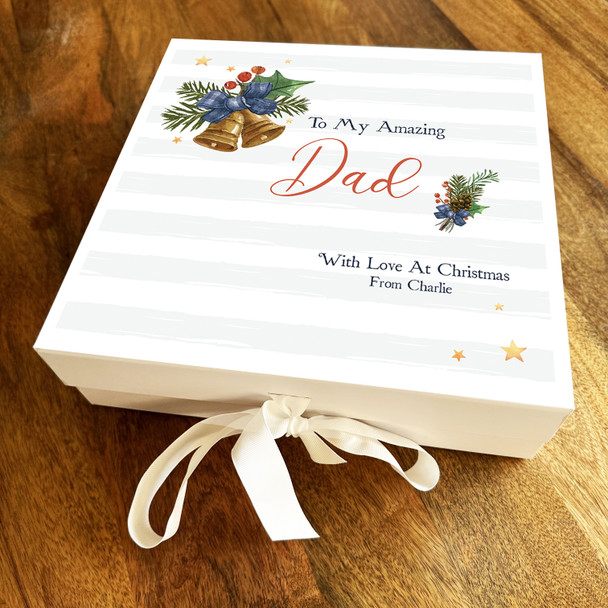 Christmas Amazing Dad Vintage Style Bells Personalised Square Hamper Gift Box