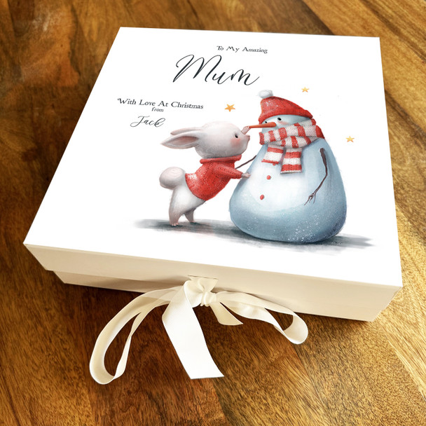 Christmas Amazing Mum Snowman With Bunny Personalised Square Hamper Gift Box