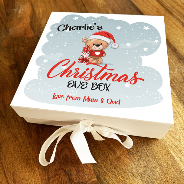 Christmas Eve Box Teddy Bear Winter Sky & Stars Personalised Square Gift Box