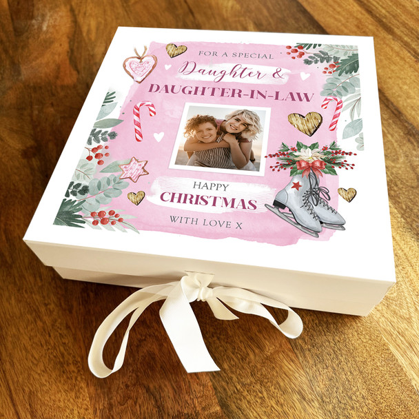 Daughter & Daughter-in-law Christmas Pink Photo Ice Skates Personalised Gift Box