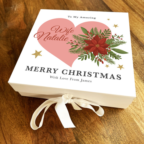 Amazing Wife Merry Christmas Winter Flower Heart Personalised Square Gift Box