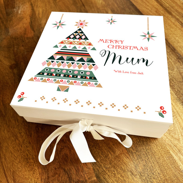 Geometric Bright Tree Merry Christmas Mum Personalised Square Hamper Gift Box