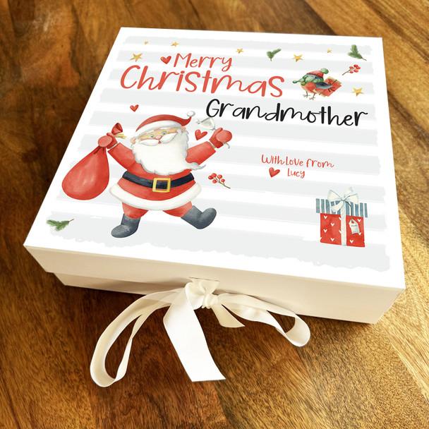 Grandmother Merry Christmas Cute Santa Claus & Robin Personalised Gift Box
