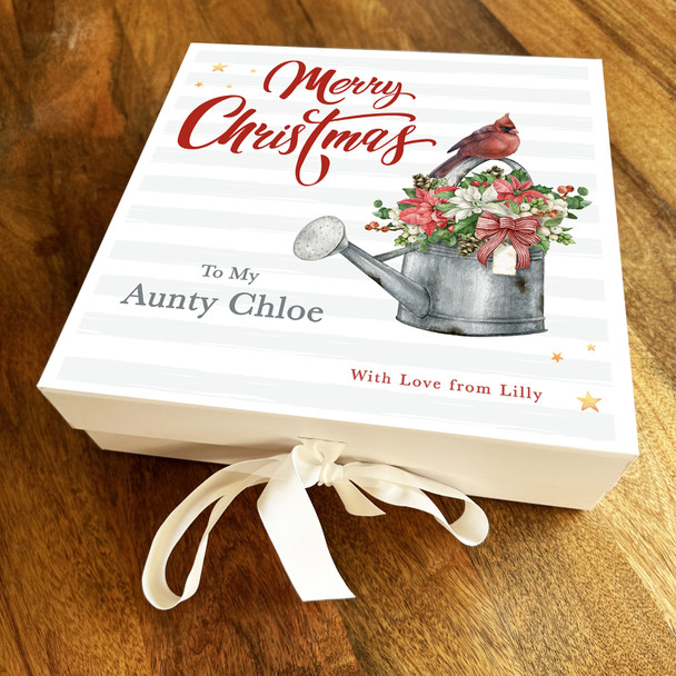 Aunty Merry Christmas Winter Floral Watering Can Personalised Square Gift Box