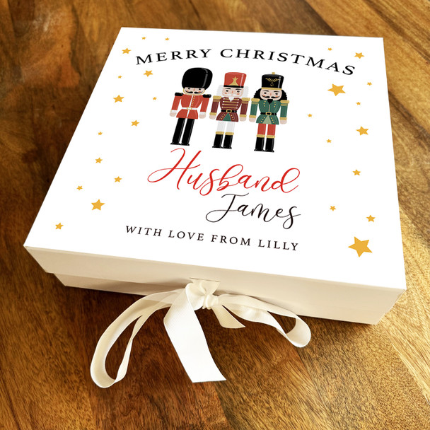 Husband Merry Christmas Classic Nutcracker Stars Personalised Square Gift Box