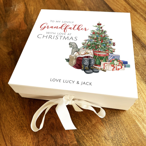 Lovely Grandfather Christmas Tree With Presents Personalised Square Gift Box