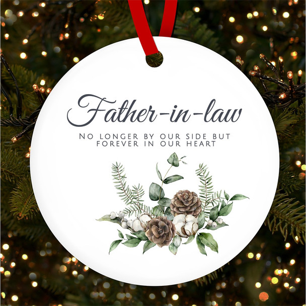 Father-in-law Memorial White Winter Pine Custom Christmas Tree Bauble Decoration