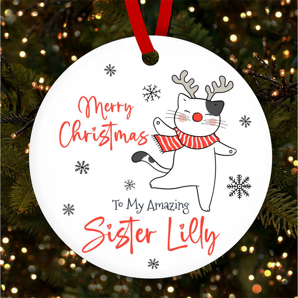 Reindeer Cat Amazing Sister Snowflakes Custom Christmas Tree Ornament Decoration