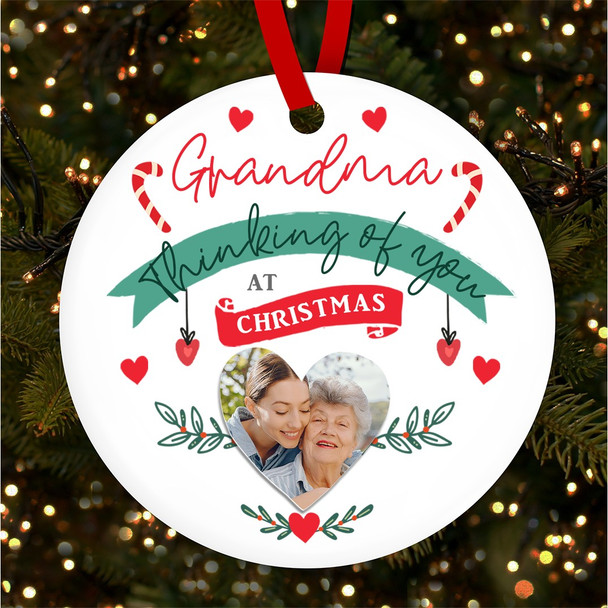 Grandma Thinking Of You At Photo Personalised Christmas Tree Ornament Decoration