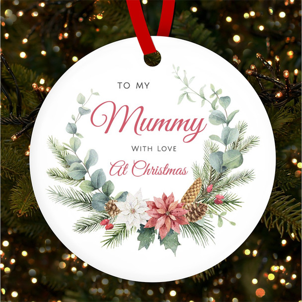 Mummy Winter Floral Berry Wreath Personalised Christmas Tree Ornament Decoration
