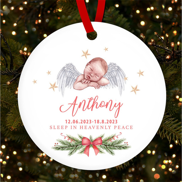 Sleeping Baby Angel Floral Stars Personalised Christmas Tree Ornament Decoration