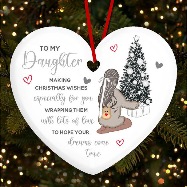 To My Daughter At Girl Silver Grey Tree Custom Christmas Tree Bauble Decoration