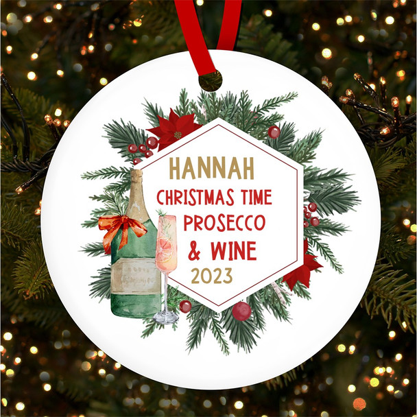 Time Prosecco Wine Secret Santa Personalised Christmas Tree Ornament Decoration