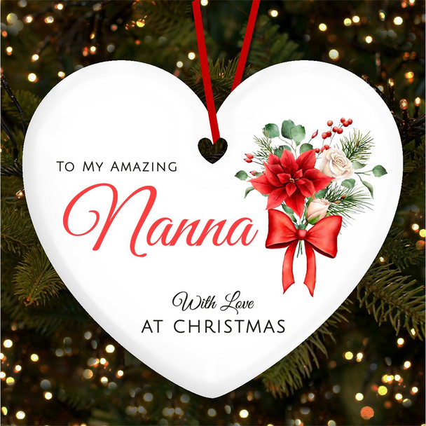 Nanna Winter Red & White Floral Personalised Christmas Tree Ornament Decoration