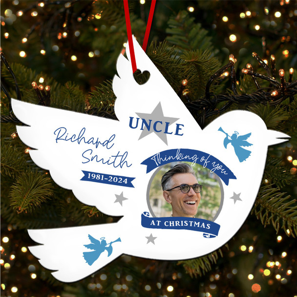 Uncle Memorial Photo Blue Angel Personalised Christmas Tree Ornament Decoration