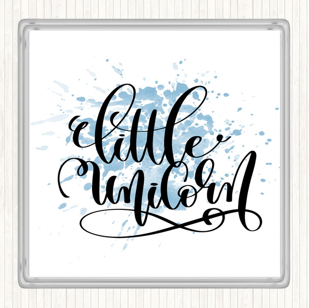 Blue White Little Unicorn Inspirational Quote Coaster