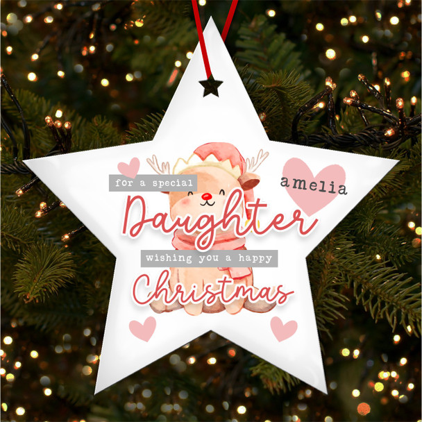 Special Daughter Reindeer Pink Personalised Christmas Tree Ornament Decoration