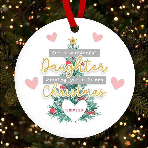 Wonderful Daughter Tree Hearts Personalised Christmas Tree Ornament Decoration