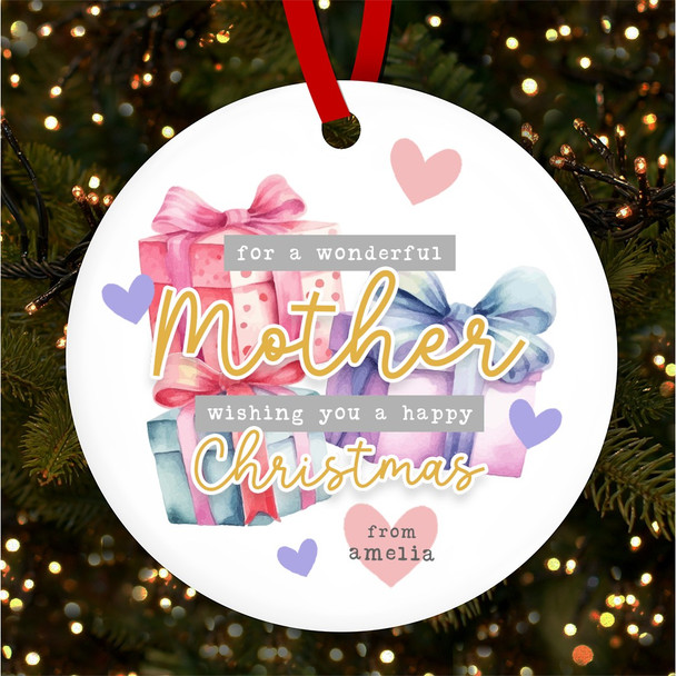 Wonderful Mother Pastel Hearts Personalised Christmas Tree Ornament Decoration