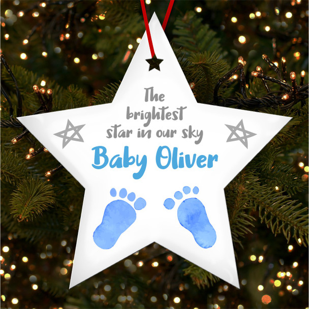 Baby Boy Memorial est Star Footprints Custom Christmas Tree Bauble Decoration