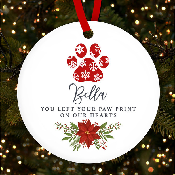 Red Paw Print On Our Memorial Personalised Christmas Tree Ornament Decoration