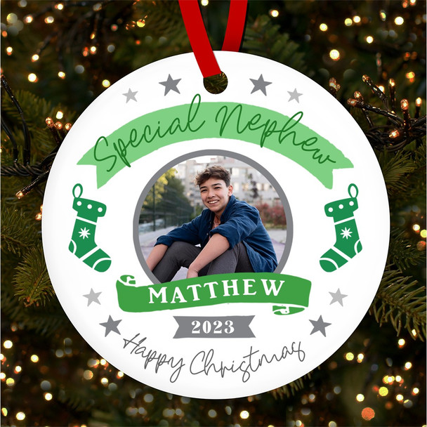 Special Nephew Photo Stocking Personalised Christmas Tree Ornament Decoration