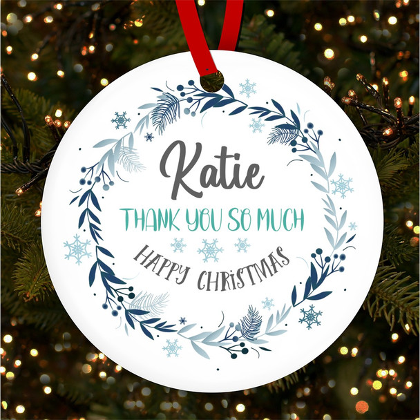 Thank You So Much Blue Wreath Personalised Christmas Tree Ornament Decoration