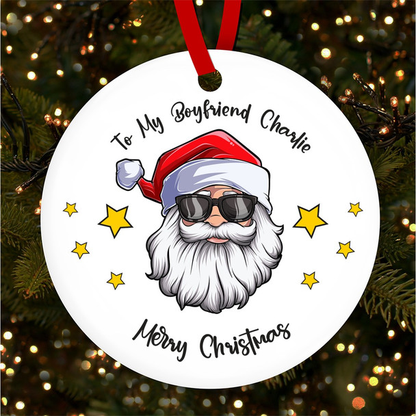 To My Boyfriend Cool Santa Claus Sunglasses Custom Christmas Tree Decoration