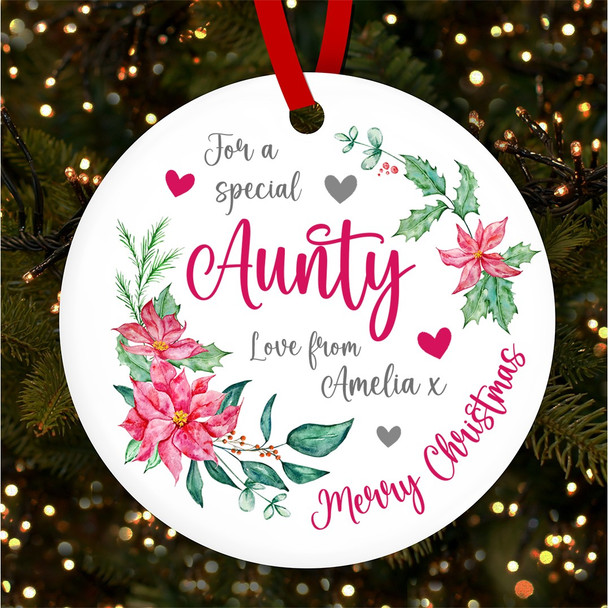 Special Aunty Pink Flower Poinsettia Custom Christmas Tree Bauble Decoration