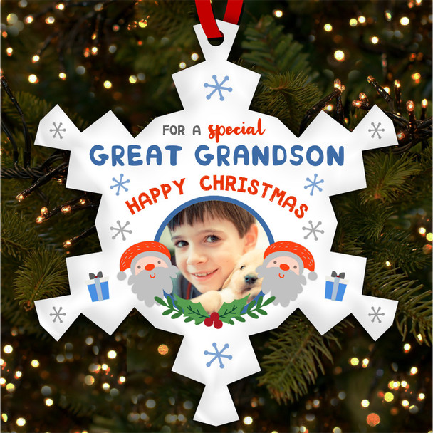 Special Great Grandson Santa Photo Custom Christmas Tree Ornament Decoration