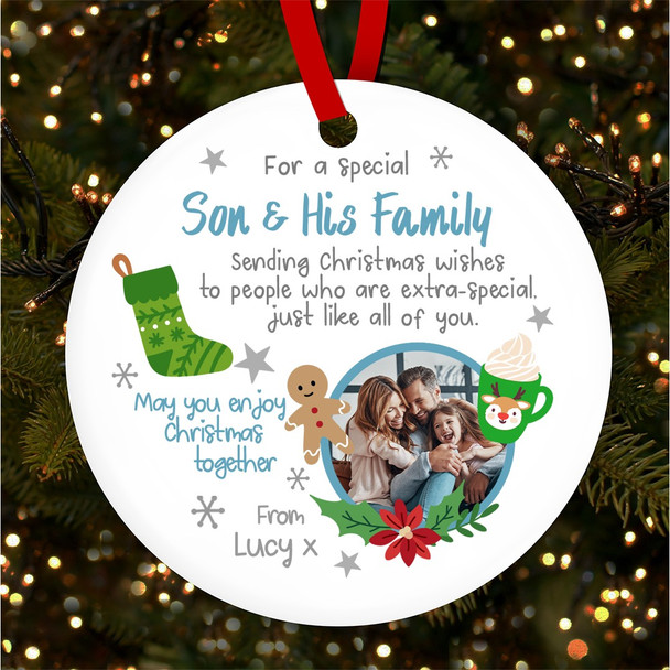 Special Son His Family Photo Personalised Christmas Tree Ornament Decoration