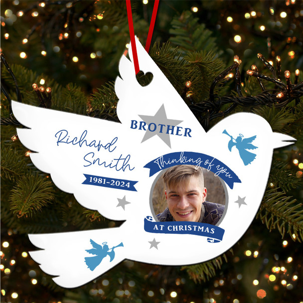 Brother Memorial Photo Angel Personalised Christmas Tree Ornament Decoration
