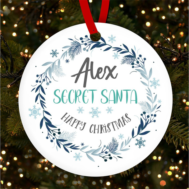 Secret Santa Blue Snowflakes Personalised Christmas Tree Ornament Decoration