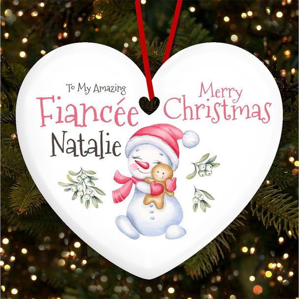 Amazing Fiancée Cute Snowman Personalised Christmas Tree Ornament Decoration