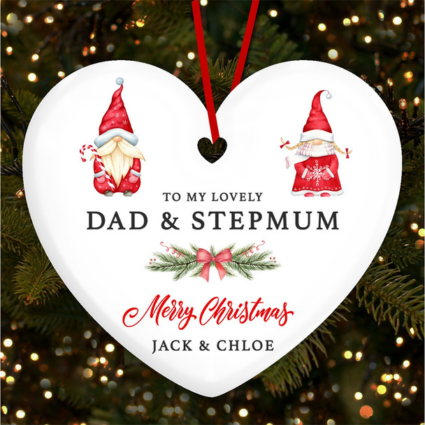 Dad & Stepmum Pair Of Gnomes Personalised Christmas Tree Ornament Decoration