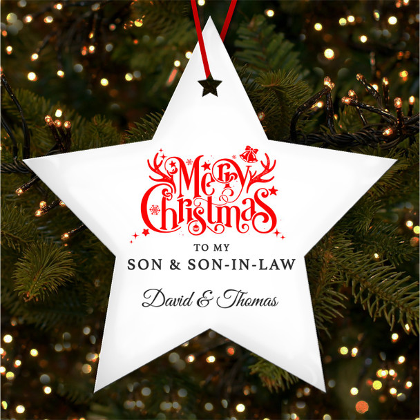 Son And Son In Law Merry Red Personalised Christmas Tree Ornament Decoration