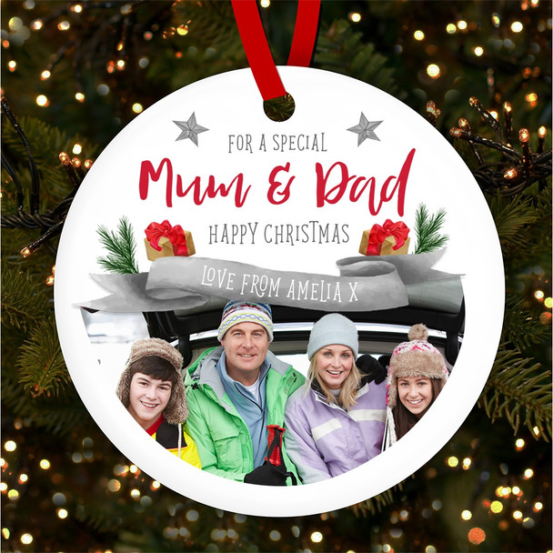 Special Mum Dad Photo Gift Winter Custom Christmas Tree Ornament Decoration