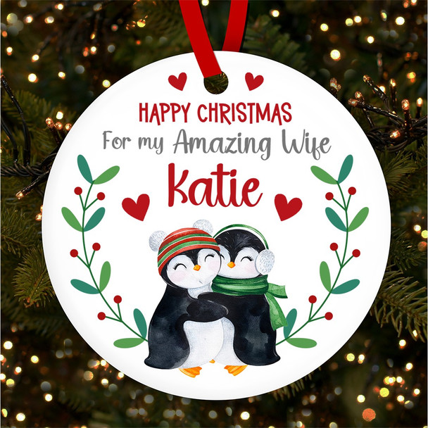 Amazing Wife Penguin Couple Personalised Christmas Tree Ornament Decoration
