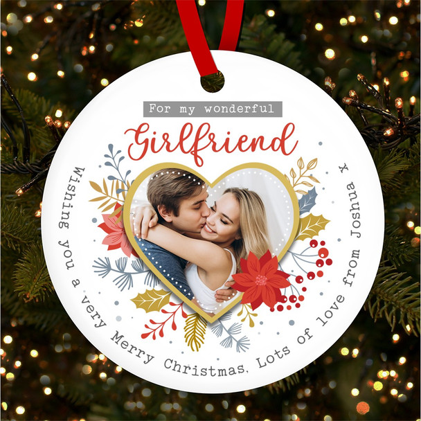 Wonderful Girlfriend Heart Gold Red Photo Custom Christmas Tree Decoration